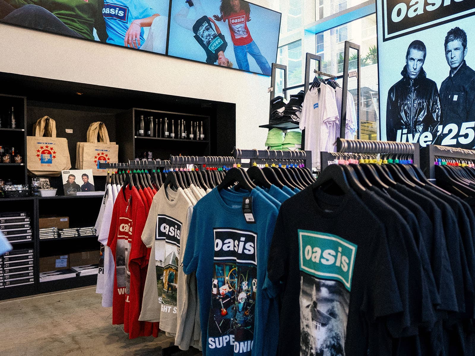 Tour merchandise inside the Oasis Live '25 store