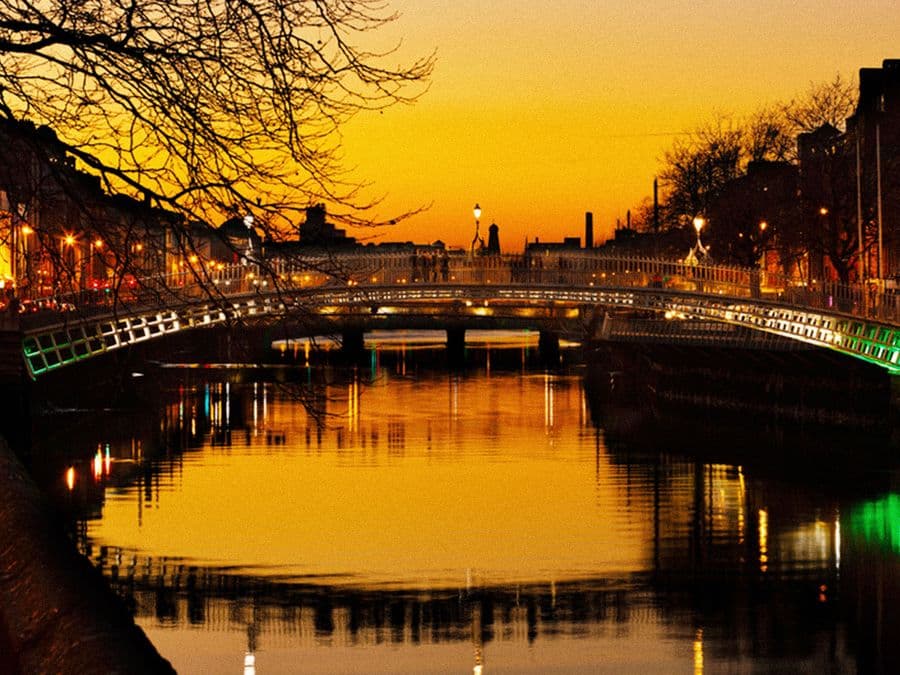 Dublin's Ha'penny Bridge at sunset