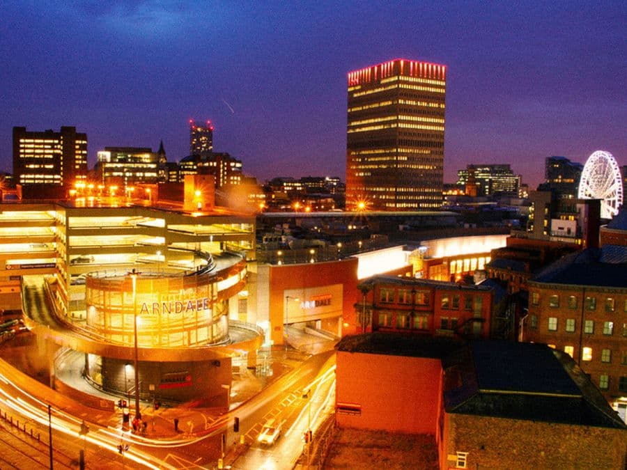 Manchester city centre at dusk