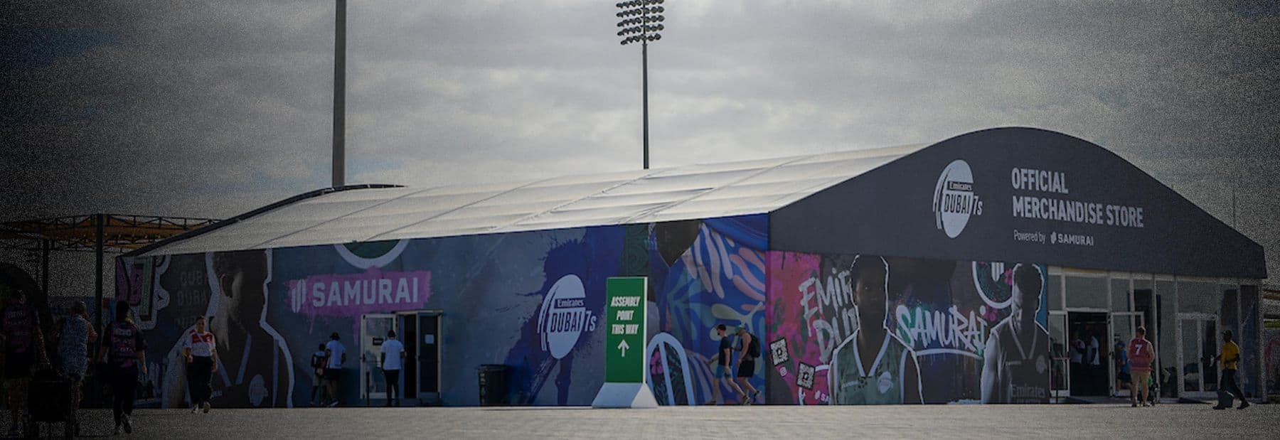 Official merchandise store structure at the Dubai Rugby 7s